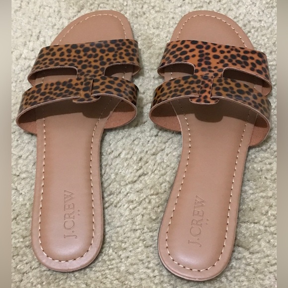 J.Crew Calf Hair Beachside Slide Sandals Leopard, Size 8 - Picture 4 of 9